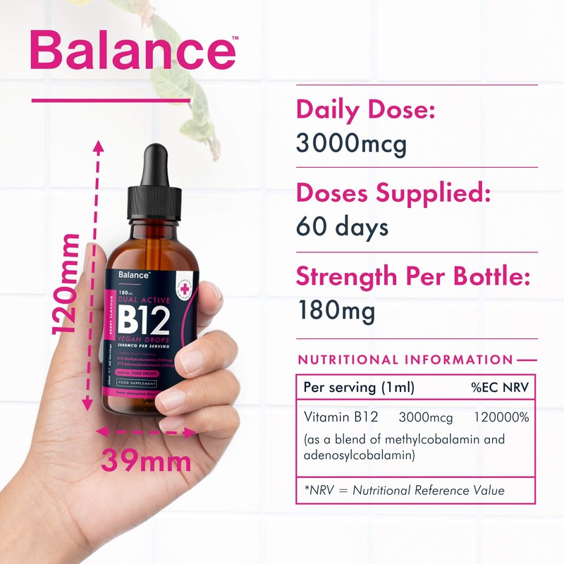 Balance Vitamin B12 Liquid Drops - High Strength 3000mcg -