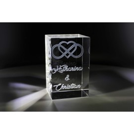 VIP-LASER 3D Glass Crystal I Motif Infinity Sign I Incl. Engraving your name – great gift for anniversary, birthday, Valentine's Day partner.