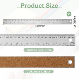 PATIKIL Stainless Steel Ruler Cork Backed, 18 Inch Straight Edge Ruler Non-Slip Cork Backing with Inch and Centimeter Scale for Office Engineering Drawing