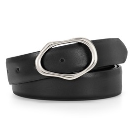 JASGOOD Women Leather Belt for Jeans Fashion Casual Waist Belt with Irregular Shapes Gold Buckle for Dresses Pants