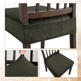 KELUINA Dining Chair Seat Covers Set of 6, Stretch Velvet Chair Seat Slipcovers Protector, Removable Washable Kitchen Chair Covers for Dining Room Chairs (Set of 6, Military Green)