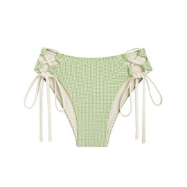 seamoly Vintage Gingham Lace Up Side Hipster Tankini Bottom,Light Green,XL