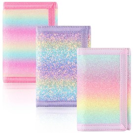 Amutta 3 Pack Bulk Rainbow Kids Wallet, Little Girls Wallet for Kids, Small Teen Wallet for Girls with Zipper, RFID Novelty Wallet with Coin Pocket, Birthday Gift Ideas for Ages 5-6-7-8-9-10-12-14