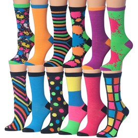 Tipi Toe - 12 pares de calcetines ligeros y coloridos para mujer, disponibles en tallas, Bloque de colores brillante, Paintsplash, 5-9