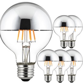Diodesy- Half Silver Bowl LED Light Bulb G25 Filament Dimmable 6W (60W Equivalent) E26 Base 2700K Warm White 530 Lumen Decorative Anti-Glare Dipped Globe Glass for Bathroom Vanity Mirror Pack of 6