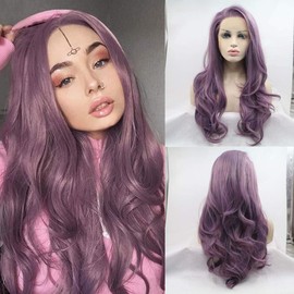 Sylvia Purple Mixedcolor Natural Wave Lace Front Wigs Synthetic Hair Heat Resistant Synthetic Hair for Women