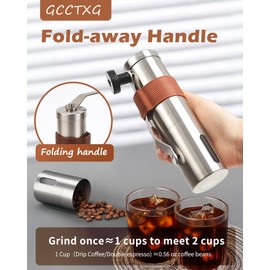 GCCTXG Manual Coffee Grinder with Ceramic Burr Mill for Espresso, French Press - 2 Cups Capacity(1.2oz) - 18 Adjustable Settings - Portable Hand Coffee Bean Grinder for Home and Camping - Hand Crank