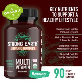 YUM-V'S Strong Earth- Organic Multivitamin Gummies for Adults - Gummy Vitamins & Minerals Including Vitamin A, C, D3, E, B6 & Zinc - Delicious Multi Vitamin Gummies - Womens Multivitamin & Mens Health (90)