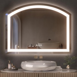 Hasipu 36" x 28" Fan-Shaped LED Bathroom Mirror,Vanity Mirror with Touch Sensor,Lighted Mirror with Metal Frame Frontlit, Anti-Fog, Dimmable, 3 Colors Temperature