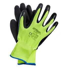 Amtech N2380 XL (Size 10), Certified Quality Latex Coated Hi Vis Work Gloves, Black/Yellow
