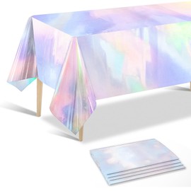 hapray 4 Pack Iridescence Table Cloths for Parties, Party Decorations Tablecloths, Disposable Rectangle Laser Rectangle Table Covers, Holographic Foil for Birthday Bridal Wedding Christmas