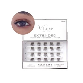 i•ENVY Extended Clear Band Faux Mink Cluster, Ultra Comfort False Eyelashes with Light & Clean Extension Look, Clean Thin Band for Natural Blending