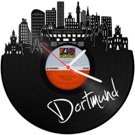 GRAVURZEILE Vinyl Record Clock - Skyline Dortmund Reloaded 2018 - Wall Clock Made of Cast Vinyl with City Skyline 30 cm - Upcycling Design Wall Decoration Vintage Clock Retro Clock - Made in Germany