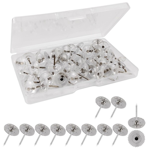 50 Pcs Push Pins, Clear Thumb Tacks, Flat Thumbtacks for