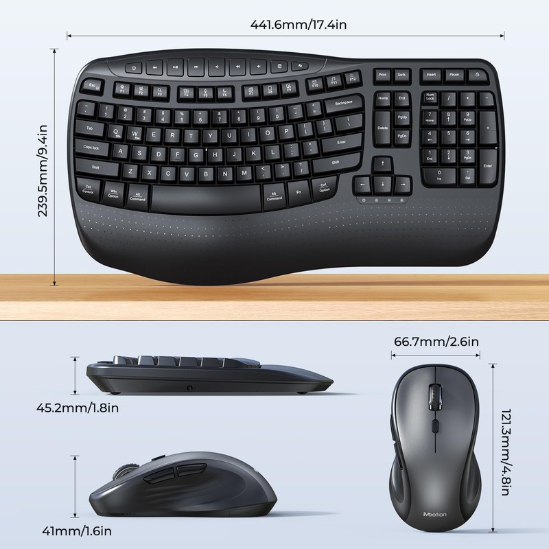 MEETION Wave Ergonomic Keyboard and Mouse Combo with Wrist Rest,