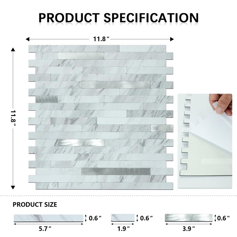 Midcard 10 Sheets Peel and Stick Backsplash PVC Wall Tile,for