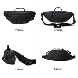 Riñonera Táctica Deportiva para Hombre - Bolso de Cintura/Fanny Pack Negro con Múltiples Compartimentos, Resistente al Agua, Gran Capacidad - Ideal para Senderismo, Viajes y Uso Diario