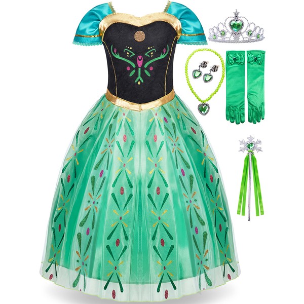 Funna Princess Costume for Toddler Girls Fancy Dress Green with Accessories, 5T