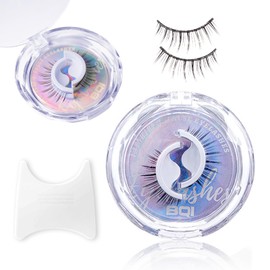 Grupos De Pestañas Autoadhesivos，Pestañas Postizas Autoadhesivas Sin Pegamento，Un Solo Paso Pestañas Reutilizables Prepegadas，Pestañas de Banda Transparente Wispy Pestañas sin Eyeliner(A)