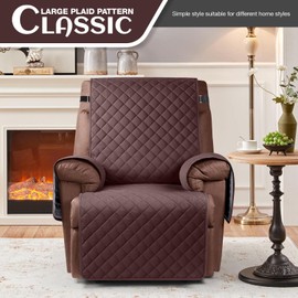 KinCam 100% Waterproof Recliner Chair Cover, Reclining Couch Covers for Pets, Dogs, Recliner Couch Slipcover Furniture Protector with Elastic Straps for Kids(23.6", Coffee)