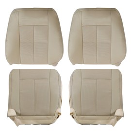 FZJDSD Driver & Passenger Bottom Seat Cover & Top Lean Back Perforated Leather Tan Compatible with Ford Expedition 2007 2008 2009 2010 2011 2012 2013 2014