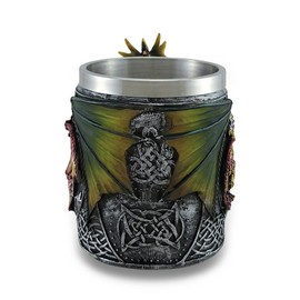 Zeckos Gothic Dragon Resin Tankard Mug w/Stainless Steel Insert and Celtic Knot Work Accents 4.5 Inches High
