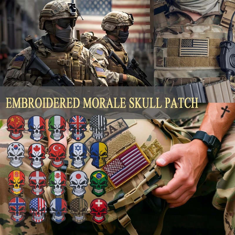 EmWoot 2PCS Italy Flag Patches Skull Patch Embroidered Tactical Military