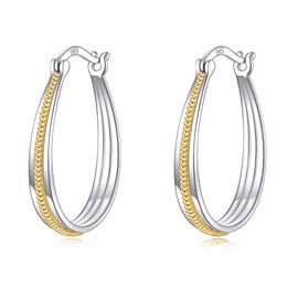 Two Tone Earrings Sterling Silver and Gold Hoop Earrings Mix Metal Earring Jewelry Gifts for Women Wife.