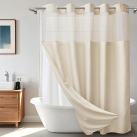 WONICY Extra Long No Hook Shower Curtain with Snap in Liner, Polyester Textured Shower Curtain with Liner Set, Waterproof Washable Hotel Style Shower Curtains for Bathroom, 71Wx86H, Cream