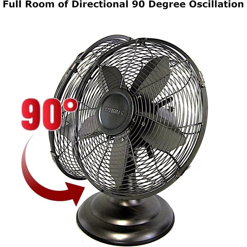 Optimus F-6212A 3-Speed 60-Watt Portable Retro Oscillating Table Fan