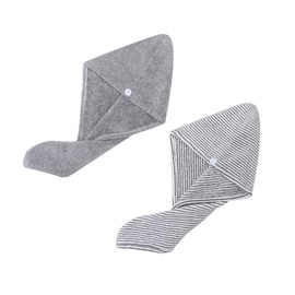 BIUDECO Shower Cap Set Towel Bathing Cap for Dry Hair Hat Soft Absorbent Fleece Grey Protects Hair from Damage