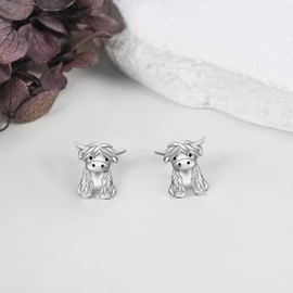 Yafeini Highland Cow Studs Earrings 925 Sterling Silver Highland Cow Jewellery Gifts for Girls Daughter, Sterling Silver