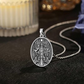 EUDORA Harmony Ball 925 Sterling Silver Triple Moon Goddess Necklace for Women, Wiccan Hecate Goddess Pendant Protection Amulet Hekate Pagan Witchcraft Witch Jewelry Gift for Mom Wife, 22"