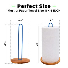 TONLEA Wood Paper Towel Holder, Paper Towel Holder Countertop,Kitchen Towel Holder Free-Standing with Non-Slip Wooden Base(Blue)