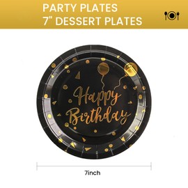 BOKFJBP Pack of 50 Paper Plates, Black Gold, 18 cm Paper Plates, Children's Birthday Party, Paper Plates, Birthday Party Tableware, Disposable Tableware, Party Plates for Birthday Party, Christmas,