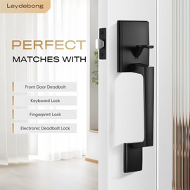 Leydebong Black Front Door Handle Set with Reversible Lever - Exterior Door Handle Set for Right or Left Handed Doors, No Lock Entry Lever, Matte Black Finish