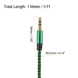 sourcing map Aux Cable 3.5 mm Male to Male Nylon Braided 3 ft Connection Cable Green for Headphones Smartphone Home / Car Stereo System Speaker Computer