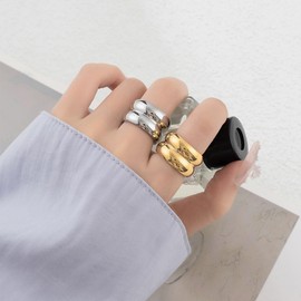 Otxas Silver Rings for Women That Don't Tarnish 14K Silver Chunky Rings Statement Rings Stainless Steel Rings Bold Thick Rings Minimalist Solid Ring Size 6-10 (Silver, 6)