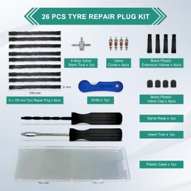ZERINT TT-M26 Tubeless Tyre Repair Kits, 26pcs Compact Tyre Puncture Repair Kit, Tyre Repair Tools and Tyre Strings for Cars Motorbikes