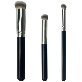 3-Piece Foundation Contour Brush Set, Kabuki Brushes for Liquid, Cream, and Powder Makeup, Includes Under Eye and Mini Concealer Brushes