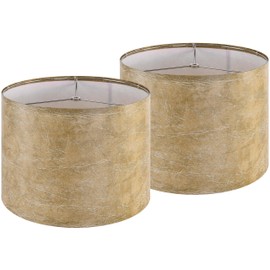 Set of 2 Medium Lampshade, Imitation Leather Fabric Drum Lampshade 13" Top x 13" Bottom x 10" High(Spider), Yellowish-brown Lamp Shade for Table Lamps Floor Lamps, Bedside Lamps, Assembly Required