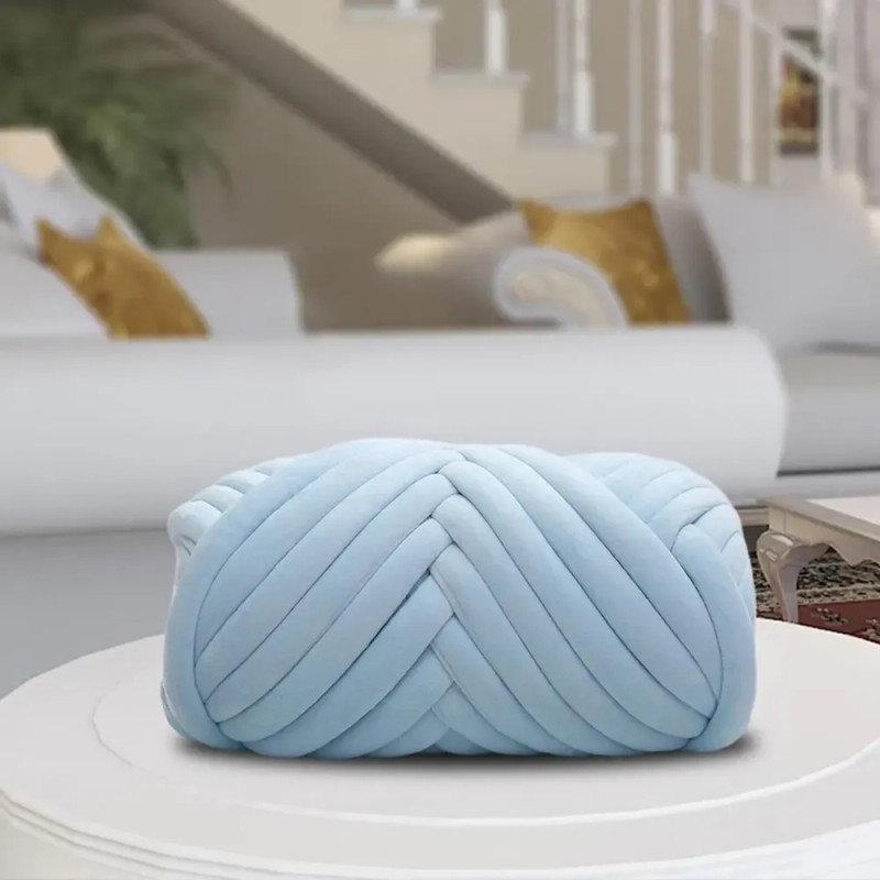 Terciopelo Chunky Yarn Arm Knitting Pet Bed Azul Claro