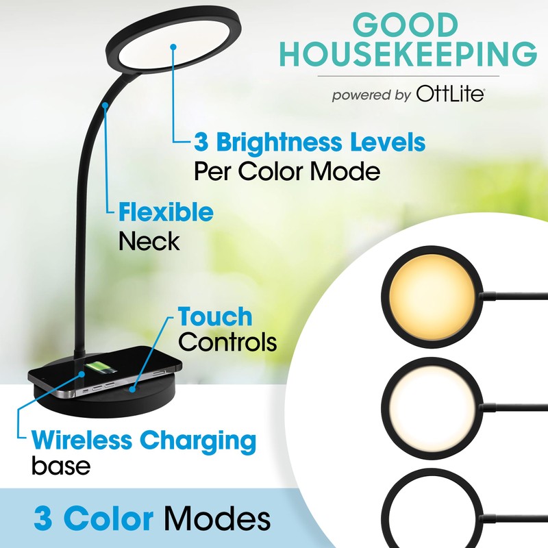 OttLite Good Housekeeping Circular LED Desk Lamp with Wireless Charging