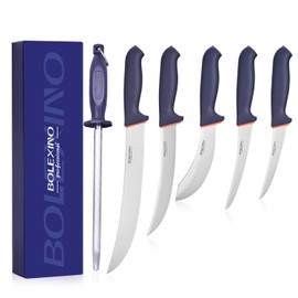 BOLEXINO 6 PCS Professional Butcher Knife Set for Meat Cutting, With Non-slip Softgrip & X50CrMoV15 Stainless Steel - Includes Breaking, Boning, Skinning, Trimming Knives, Sharpener Rod