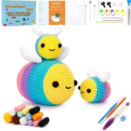 XIANFANG Bee Crochet Kit Crochet Animal Kit with Step-by-Step Video Tutorials, Beginner Crochet Kit for Adults Kids, Crochet Starter Kit Includes Extra Yarn