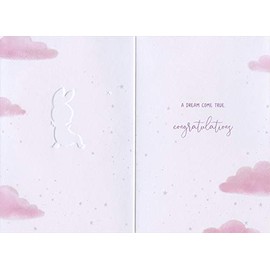 Pink Bunny On Moon Sanja Rescek New Baby Girl Congratulations Card