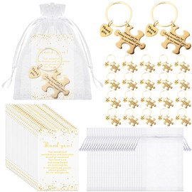 Cunno 24 Sets Team Gifts for Coworker Gold Puzzle Keychain Inspirational Keychain Thank You Cards Employee Appreciation Keychains Puzzle Piece Gift Team Holiday Gifts for Coworker Staff