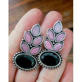 Indian Fashion Silver Oxidized Designer Traditional Ethnic Stud Jhumka Earrings Multi (blackpink)