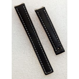 Watchstrapworld TH-61512-01-0921-15 mm Black leather deployment watch band with white stitching compatible with TAG Heuer 6000 Series ladies watches listed below
