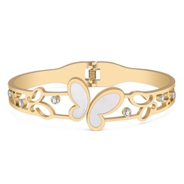 Stainless Steel 18K Gold Silver Plated Spring Summer Butterfly Bangle Hollow Out Cuff Bracelets Minimalist Jewelry For Women Charms Gifts (18K Gold)